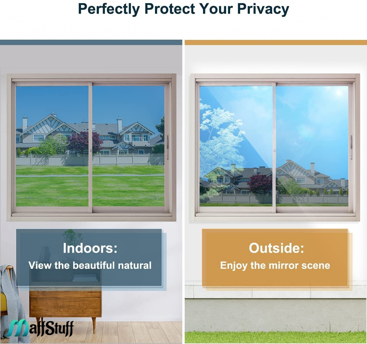 Folie Decorativă Albastră cu Efect de Oglindă – Intimitate și Protecție Solară [8]