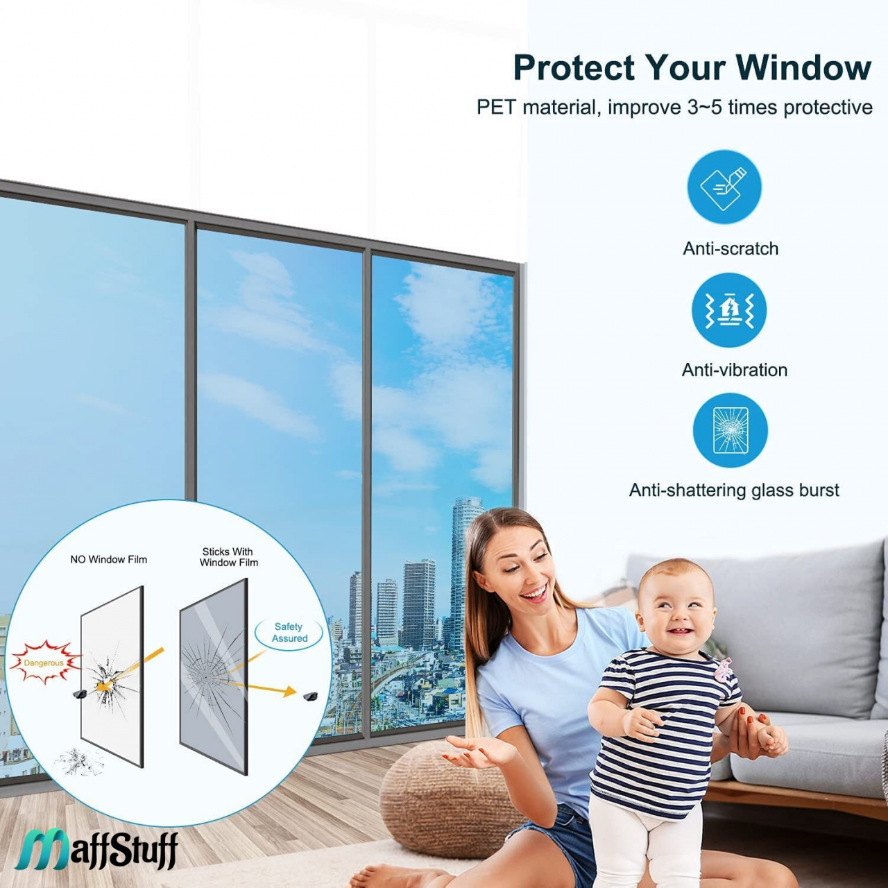 Folie Decorativă Albastră cu Efect de Oglindă – Intimitate și Protecție Solară [7]