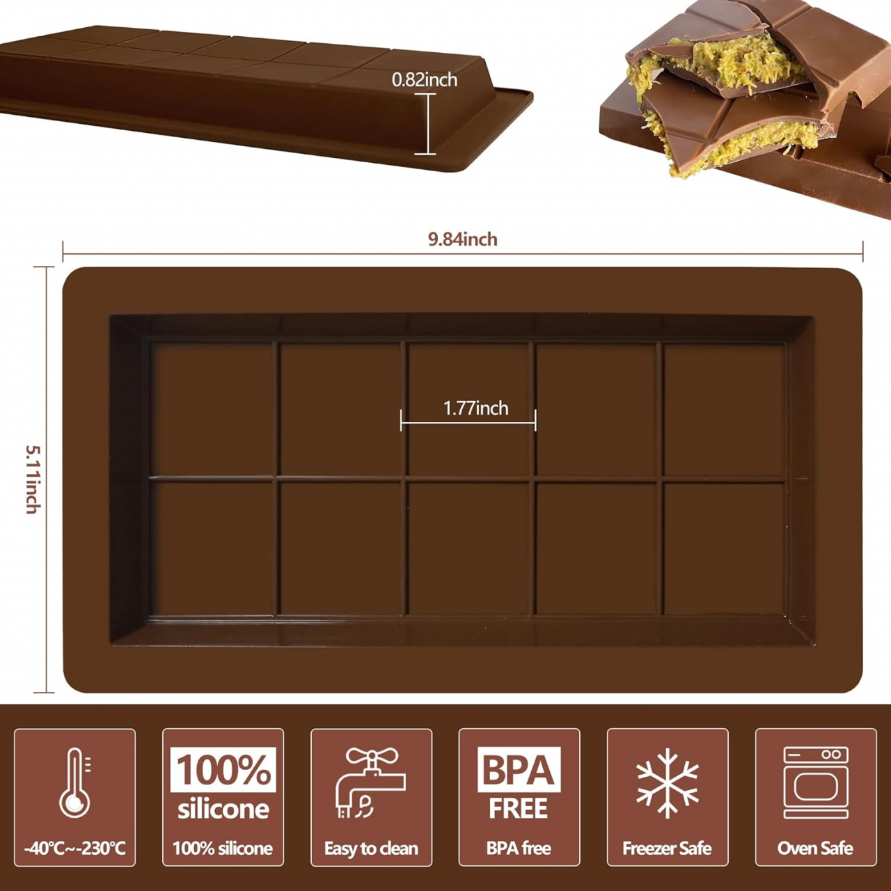 Formă Silicon Ciocolată Dubai – 25x13 cm, Maro, Ideală pentru Deserturi Fine [15]