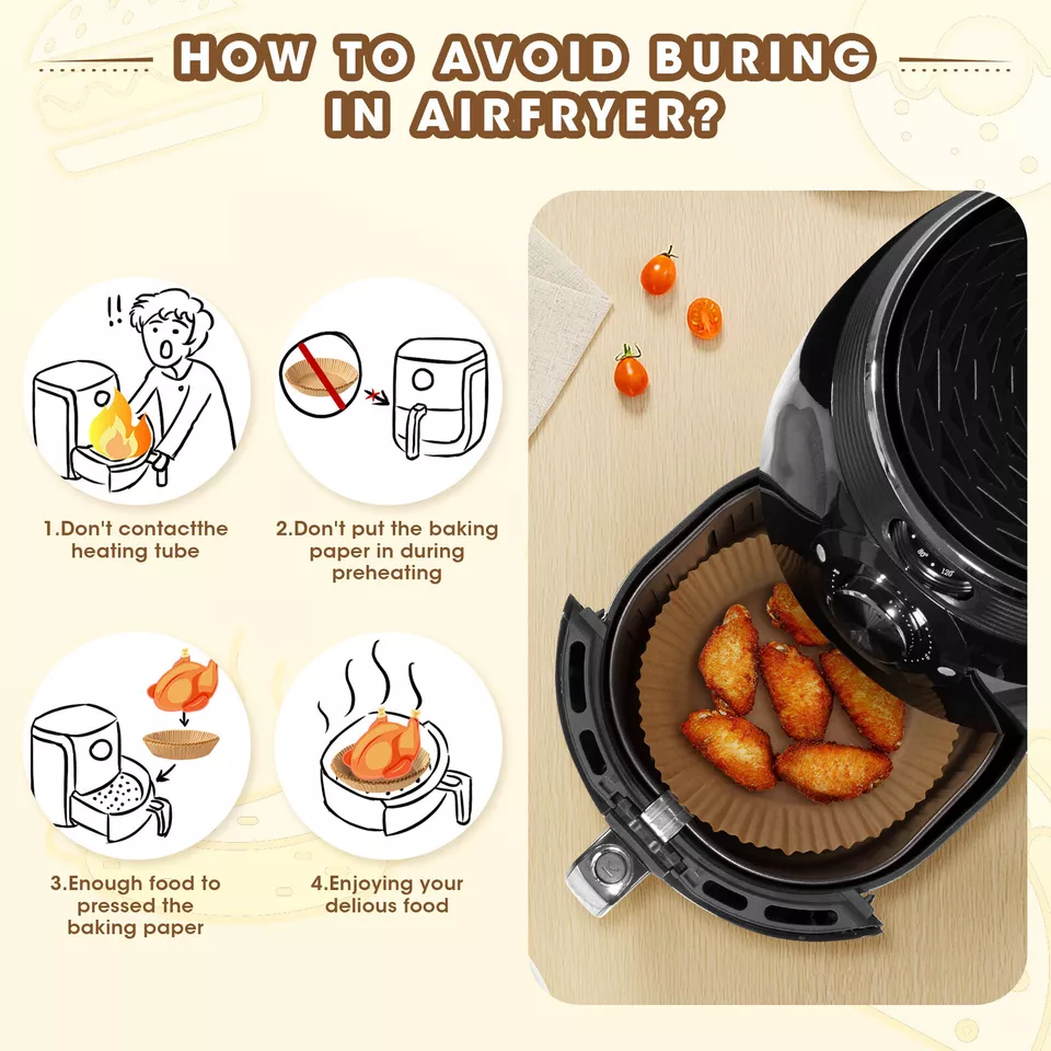 Hârtie de Copt pentru Air Fryer – Set 50 Bucăți, Antiaderentă și Termorezistentă [2]