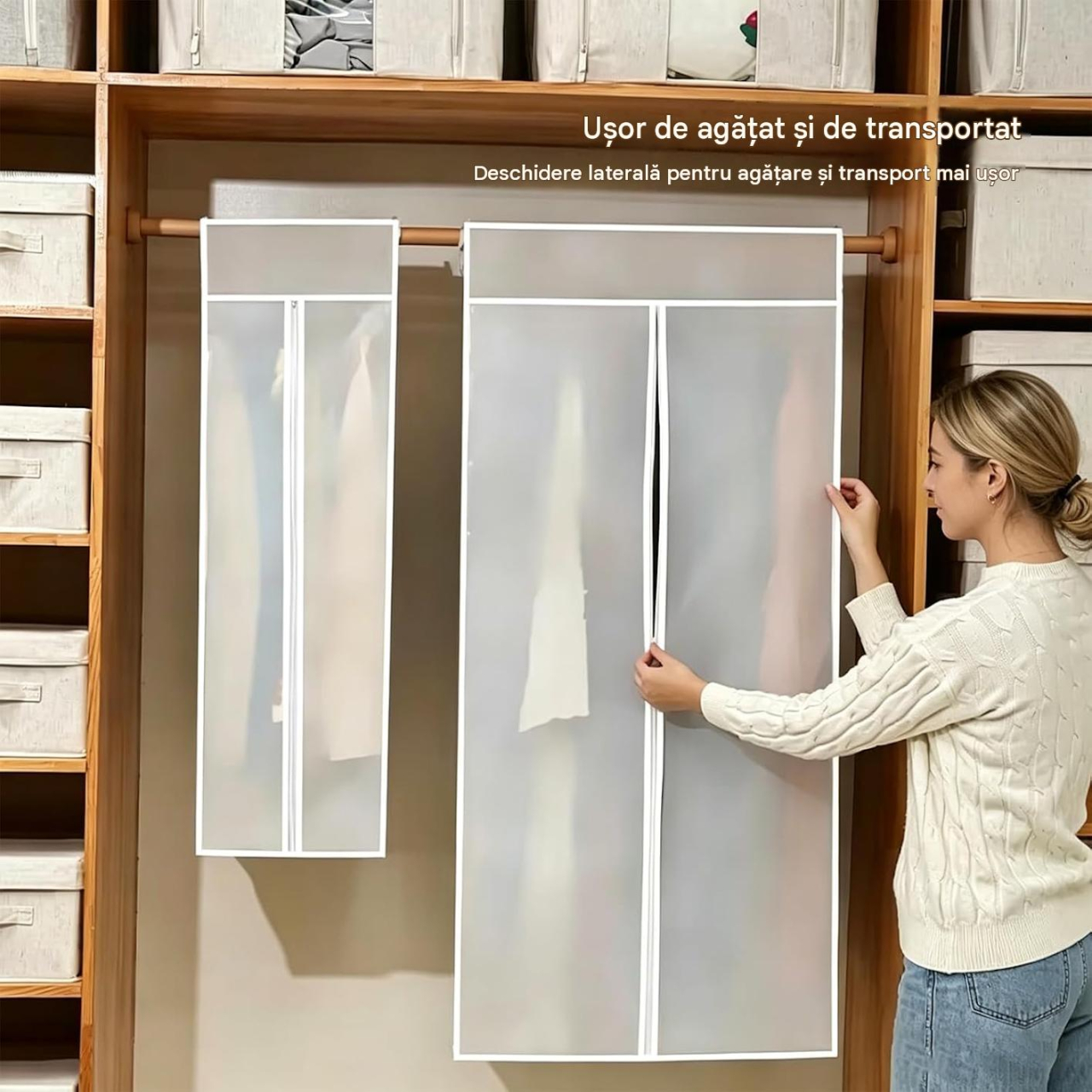 Husă protecție haine PEVA 50 × 60 × 150 cm alb semitransparent MaffStuff [4]