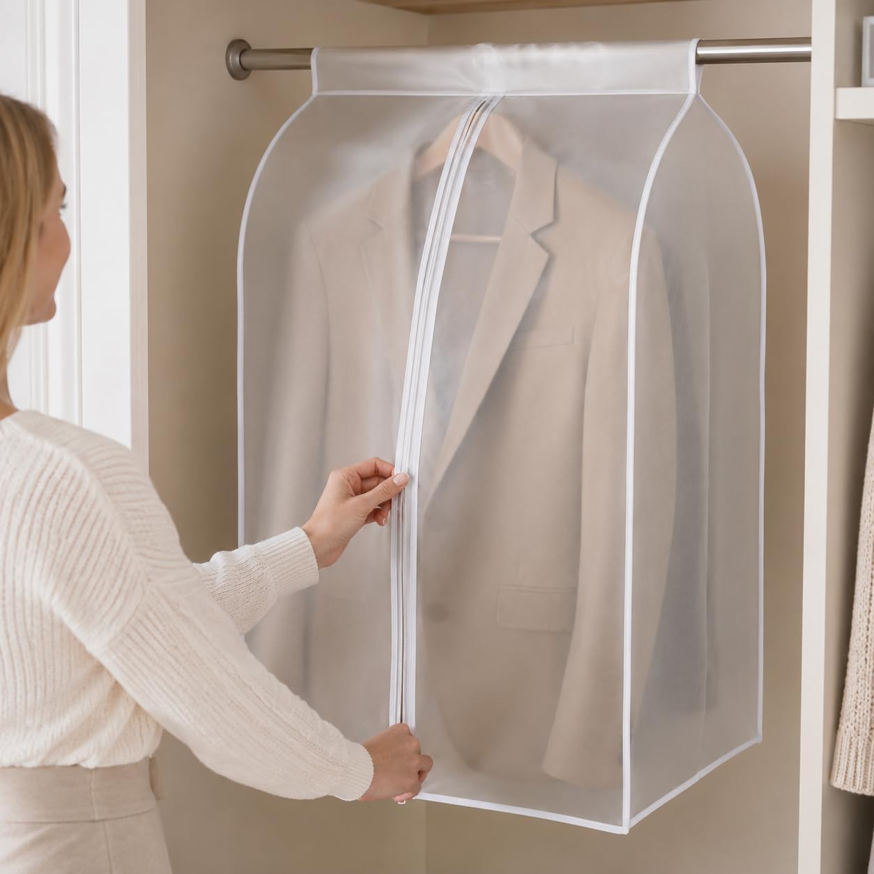 Husă protecție haine PEVA 50 × 80 × 90 cm alb semitransparent MaffStuff [7]
