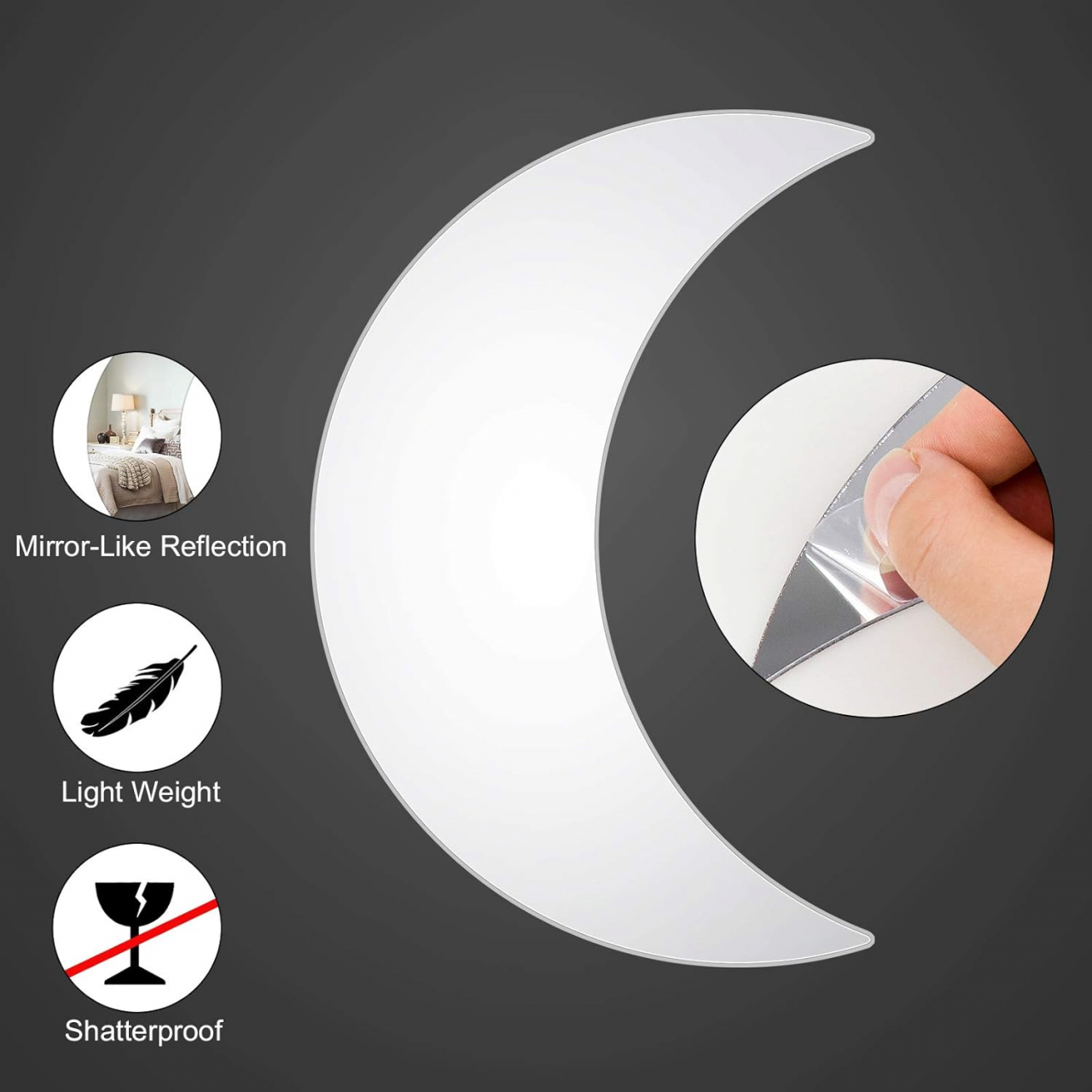 Set Oglinzi Autoadezive Fazele Lunii – Acrilic Reflectorizant, 5 Bucăți, Decor Perete Modern [4]