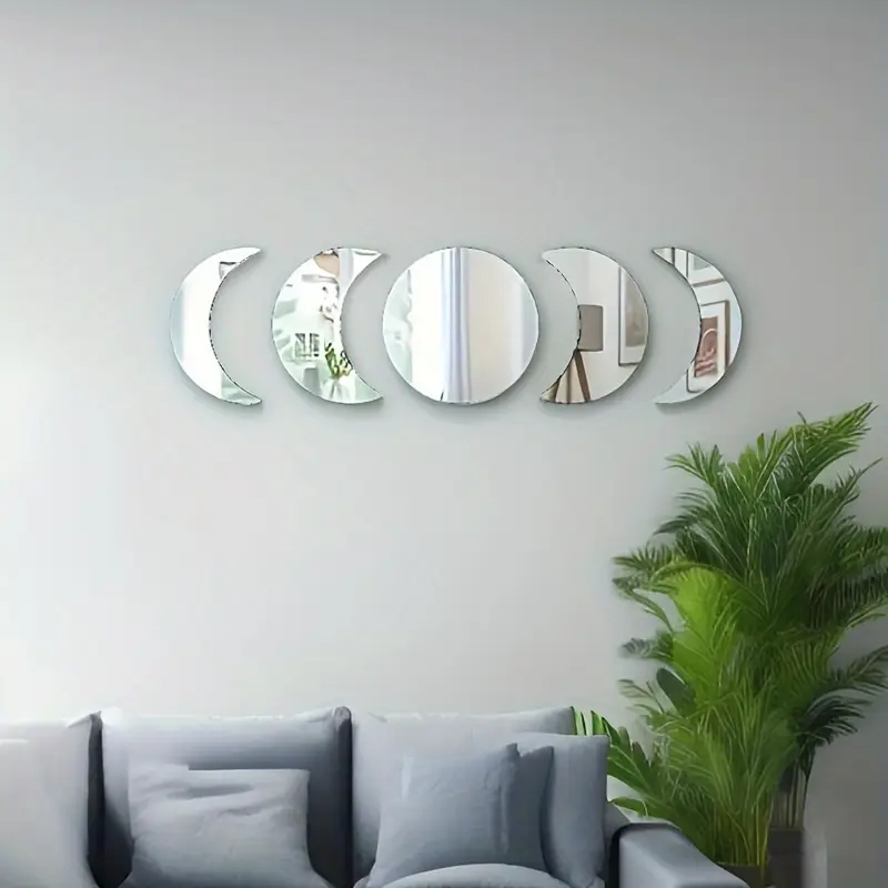 Set Oglinzi Autoadezive Fazele Lunii – Acrilic Reflectorizant, 5 Bucăți, Decor Perete Modern [5]