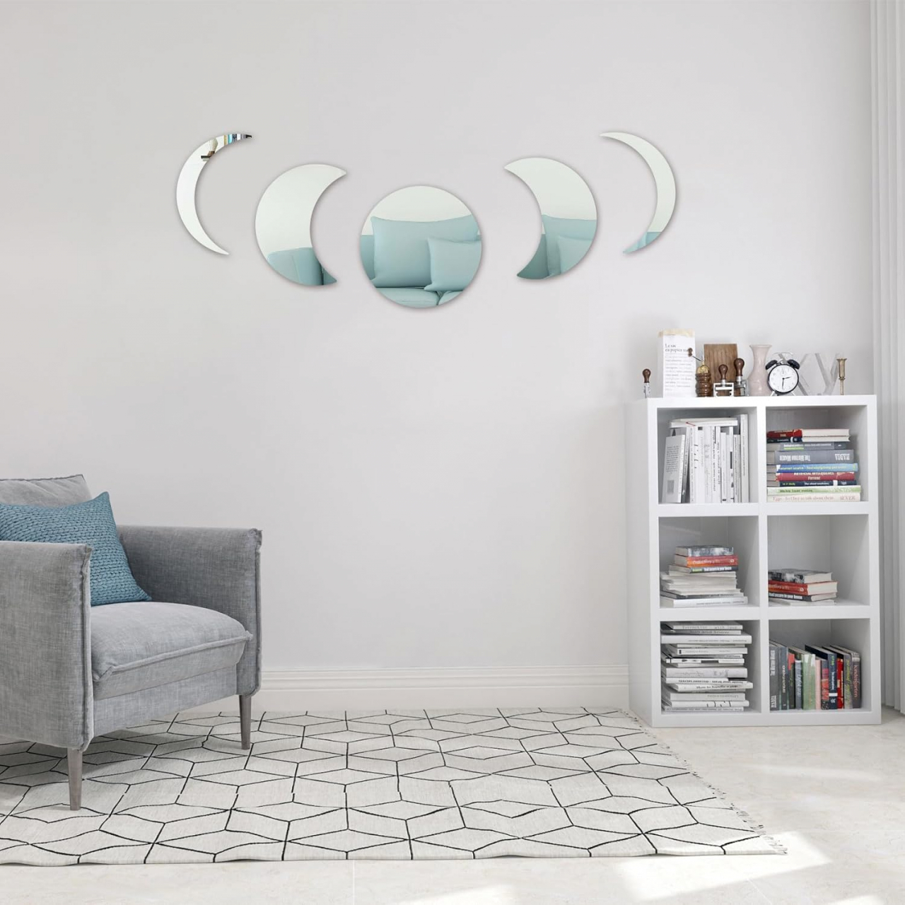 Set Oglinzi Autoadezive Fazele Lunii – Acrilic Reflectorizant, 5 Bucăți, Decor Perete Modern [16]