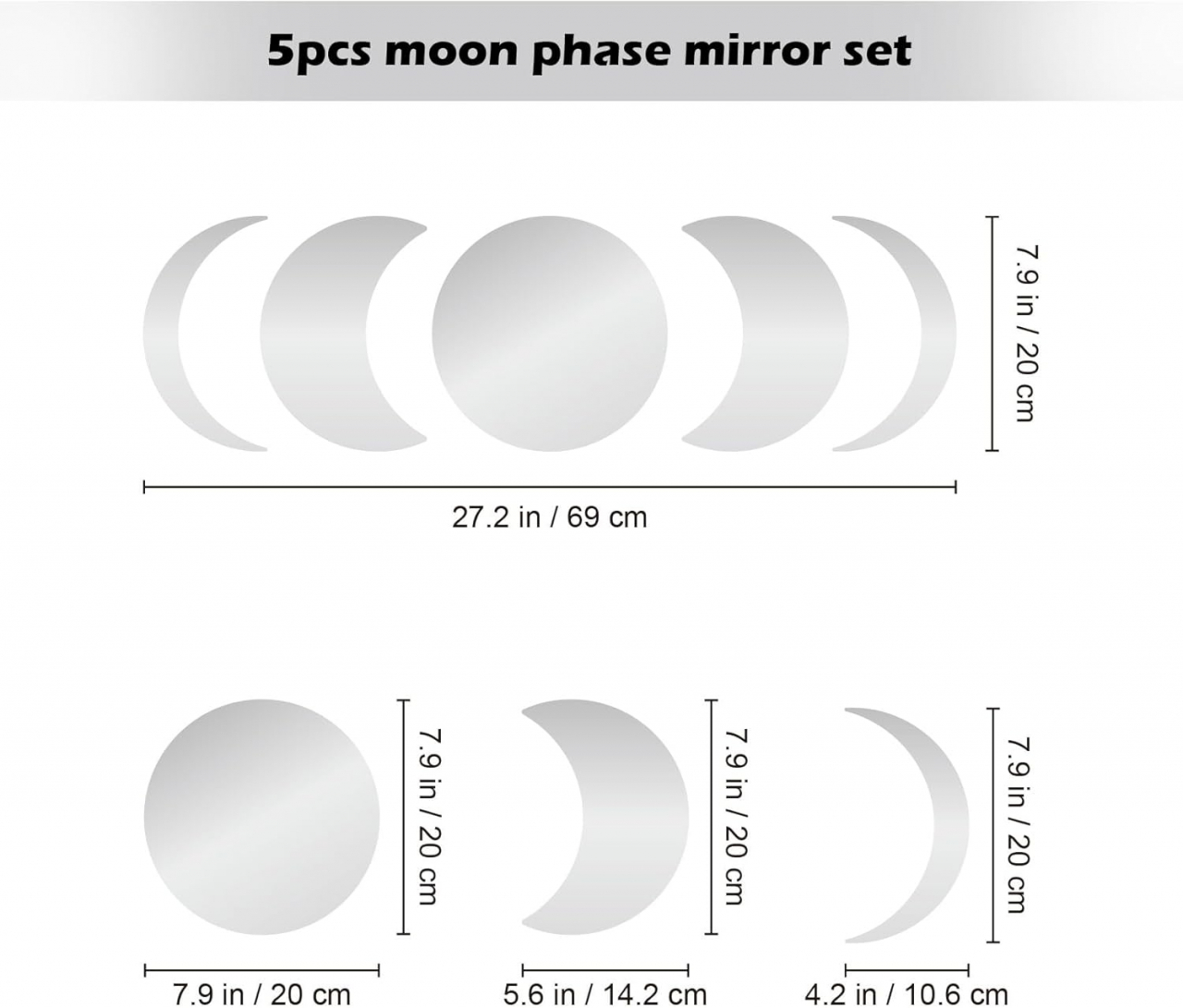 Set Oglinzi Autoadezive Fazele Lunii – Acrilic Reflectorizant, 5 Bucăți, Decor Perete Modern [6]