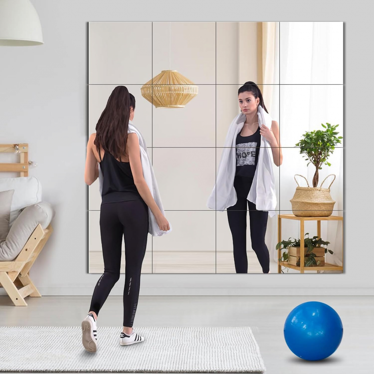 Set 4 Oglinzi Autoadezive Pătrate – Acrilic Reflectorizant, 20x20 cm, Decor Perete Modern [23]