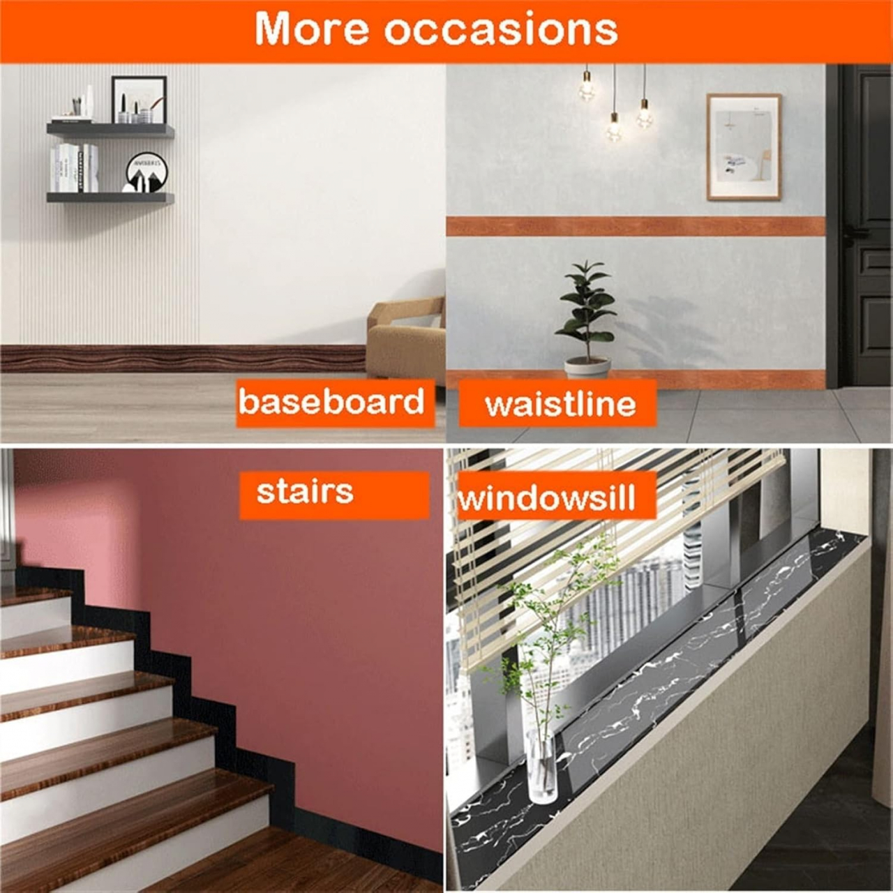 Bandă autoadezivă neagră 60x12 cm – impermeabilă și izolatoare pentru plinte și pervaz [7]