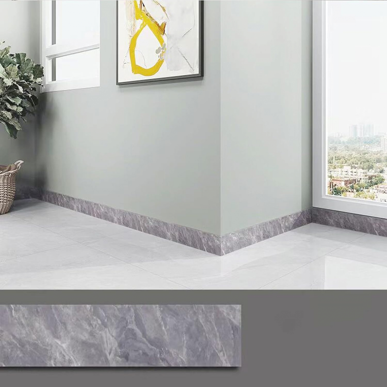 Panou autoadeziv gri marmură 60x12 cm – impermeabil și izolator pentru plintă, pervaz sau brau decorativ [6]