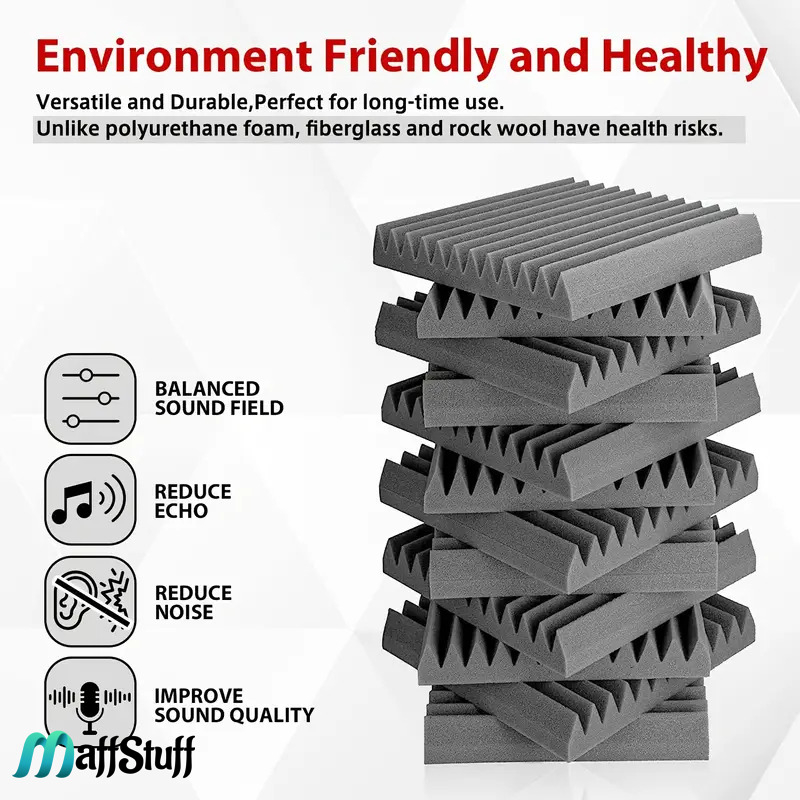 Panouri fonoabsorbante autoadezive Izolare acustică Burete poliuretanic Reducerea zgomotului Reducerea ecoului Absorbție fonică Estetică acustică Soluții de izolare fonică   Amenajări interioare acustice [12]