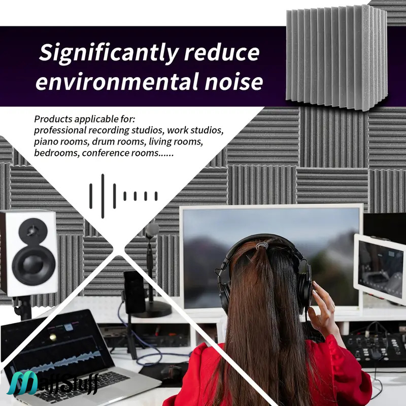 Panouri fonoabsorbante autoadezive Izolare acustică Burete poliuretanic Reducerea zgomotului Reducerea ecoului Absorbție fonică Estetică acustică Soluții de izolare fonică   Amenajări interioare acustice [16]