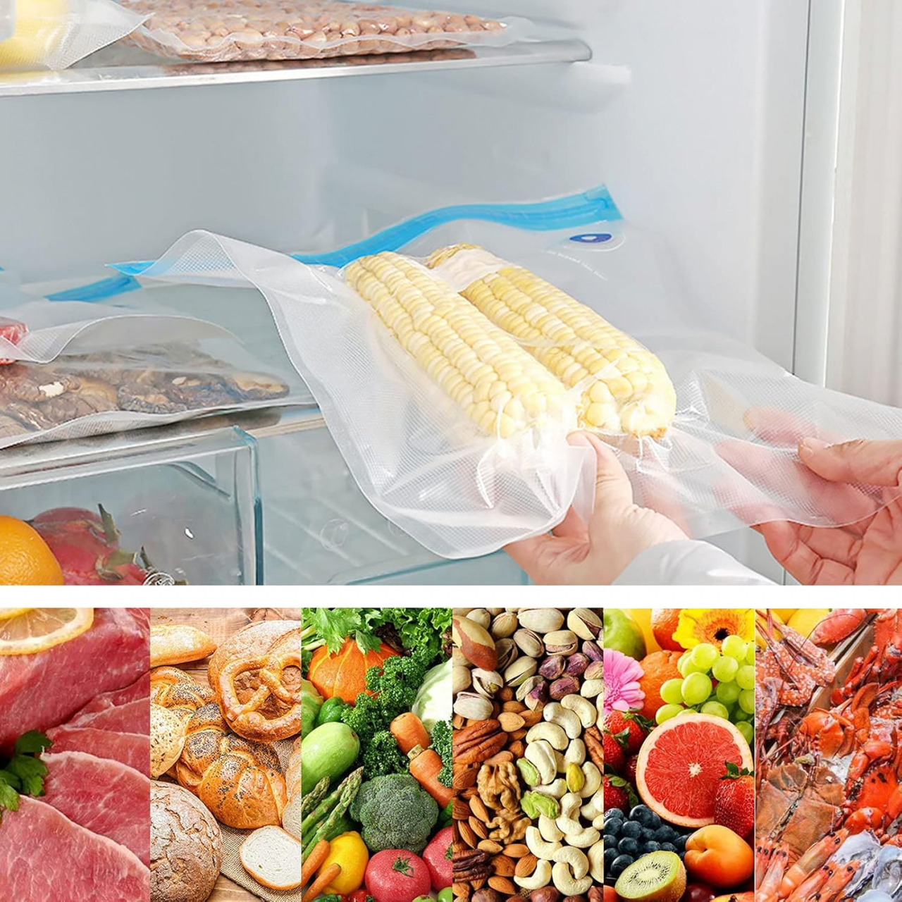 Pungi Alimentare pentru Vidat Fructe, Legume și Alimente | Set 5 Bucăți Reutilizabile | Pompa Vacuum și Clema Incluse [8]