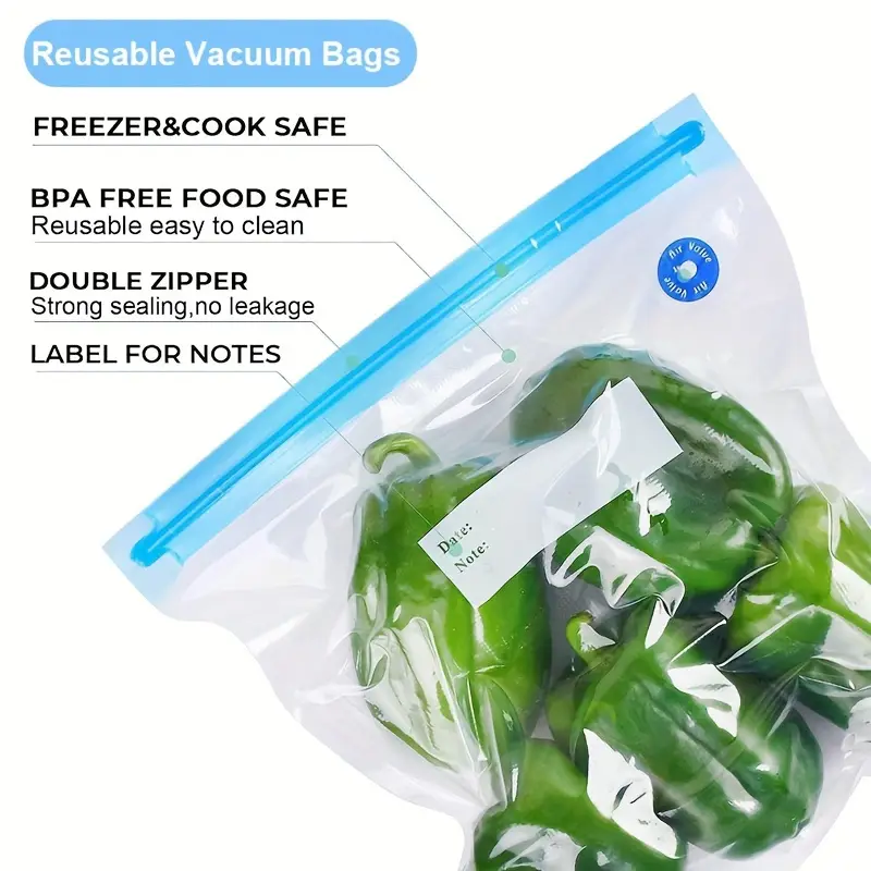 Pungi Alimentare pentru Vidat Fructe, Legume și Alimente | Set 5 Bucăți Reutilizabile | Pompa Vacuum și Clema Incluse [4]
