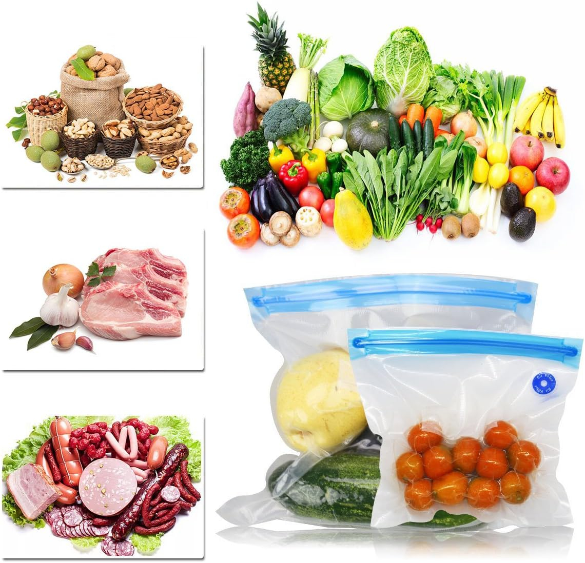 Pungi Alimentare pentru Vidat Fructe, Legume și Alimente | Set 5 Bucăți Reutilizabile | Pompa Vacuum și Clema Incluse [17]