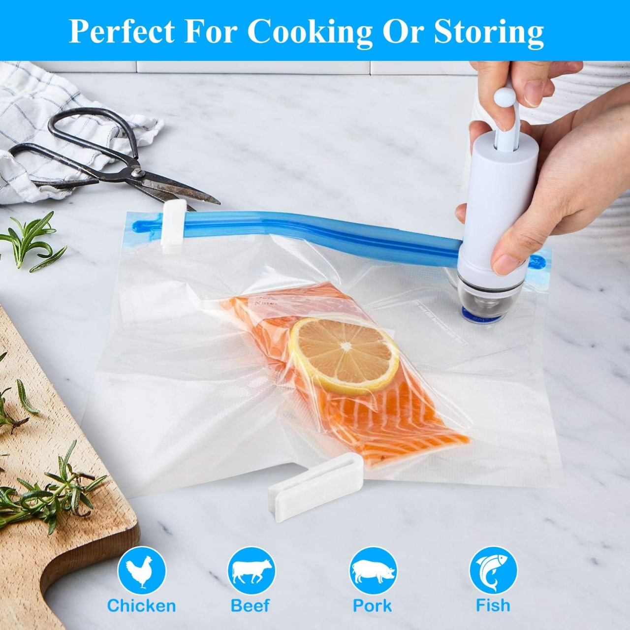 Pungi Alimentare pentru Vidat Fructe, Legume și Alimente | Set 5 Bucăți Reutilizabile | Pompa Vacuum și Clema Incluse [6]