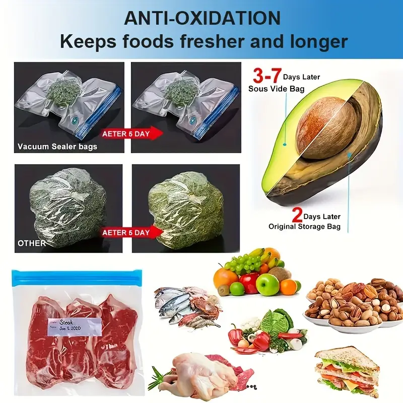 Pungi Alimentare pentru Vidat Fructe, Legume și Alimente | Set 5 Bucăți Reutilizabile | Pompa Vacuum și Clema Incluse [21]