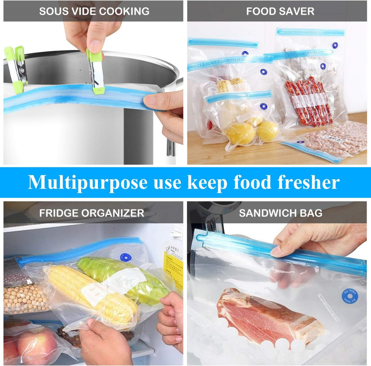 Pungi Alimentare pentru Vidat Fructe, Legume și Alimente | Set 5 Bucăți Reutilizabile | Pompa Vacuum și Clema Incluse [3]