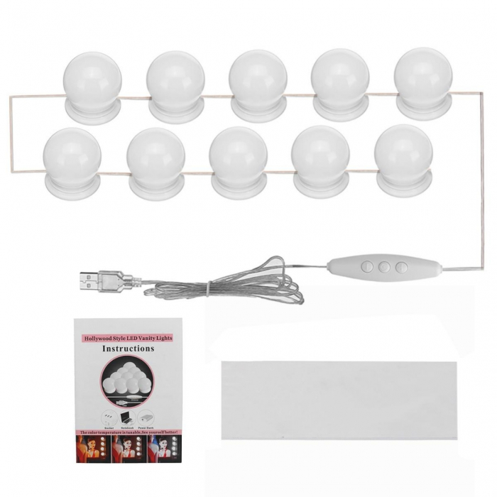 Set 10 Becuri LED pentru Oglindă cu Alimentare USB, Lumină Reglabilă 6500K, 5 Metri [6]
