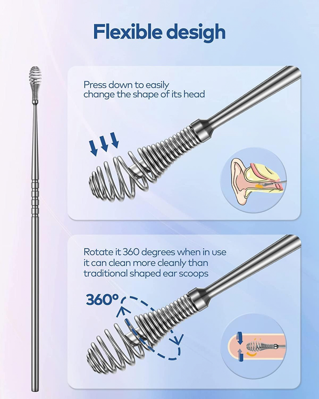 Set 2x Instrumente Metalice Curățare Urechi – Cu Arc Reutilizabil [2]