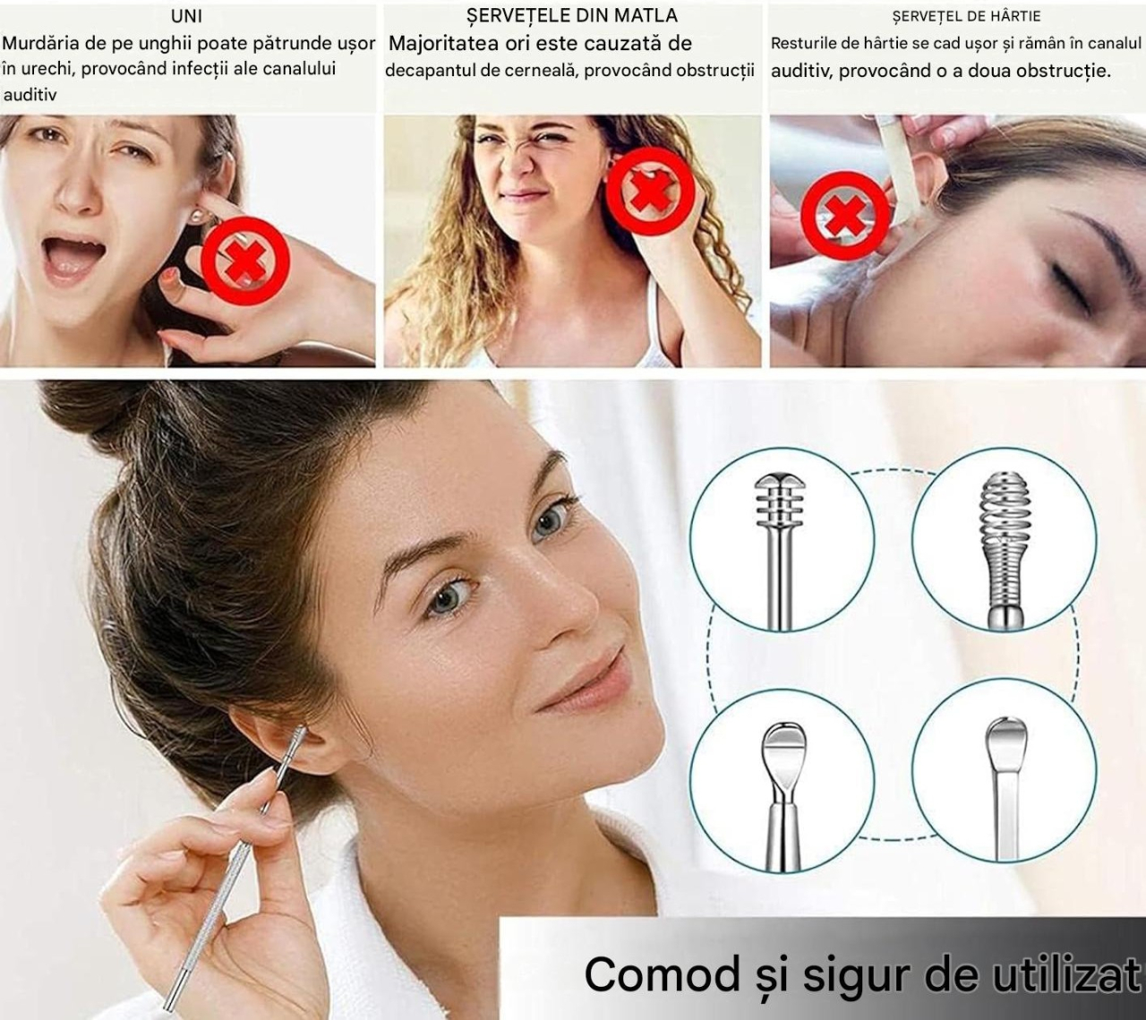 set instrumente curatare urechi reutilizabile argintiu MaffStuff [7]