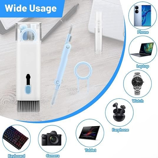 Set Curățare 7 în 1 pentru Laptop, Tastatură și Gadgeturi – Perie Multifuncțională, Duster, Extractor Taste, Spray Reîncărcabil [20]