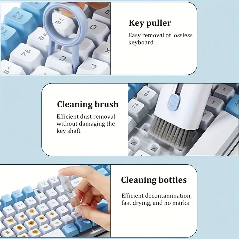 Set Curățare 7 în 1 pentru Laptop, Tastatură și Gadgeturi – Perie Multifuncțională, Duster, Extractor Taste, Spray Reîncărcabil [7]