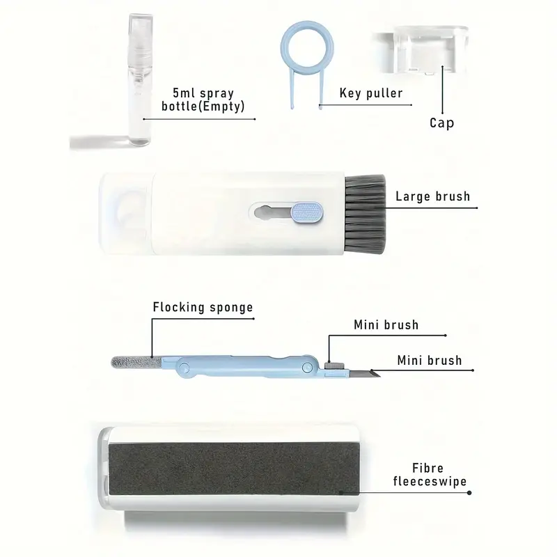 Set Curățare 7 în 1 pentru Laptop, Tastatură și Gadgeturi – Perie Multifuncțională, Duster, Extractor Taste, Spray Reîncărcabil [4]