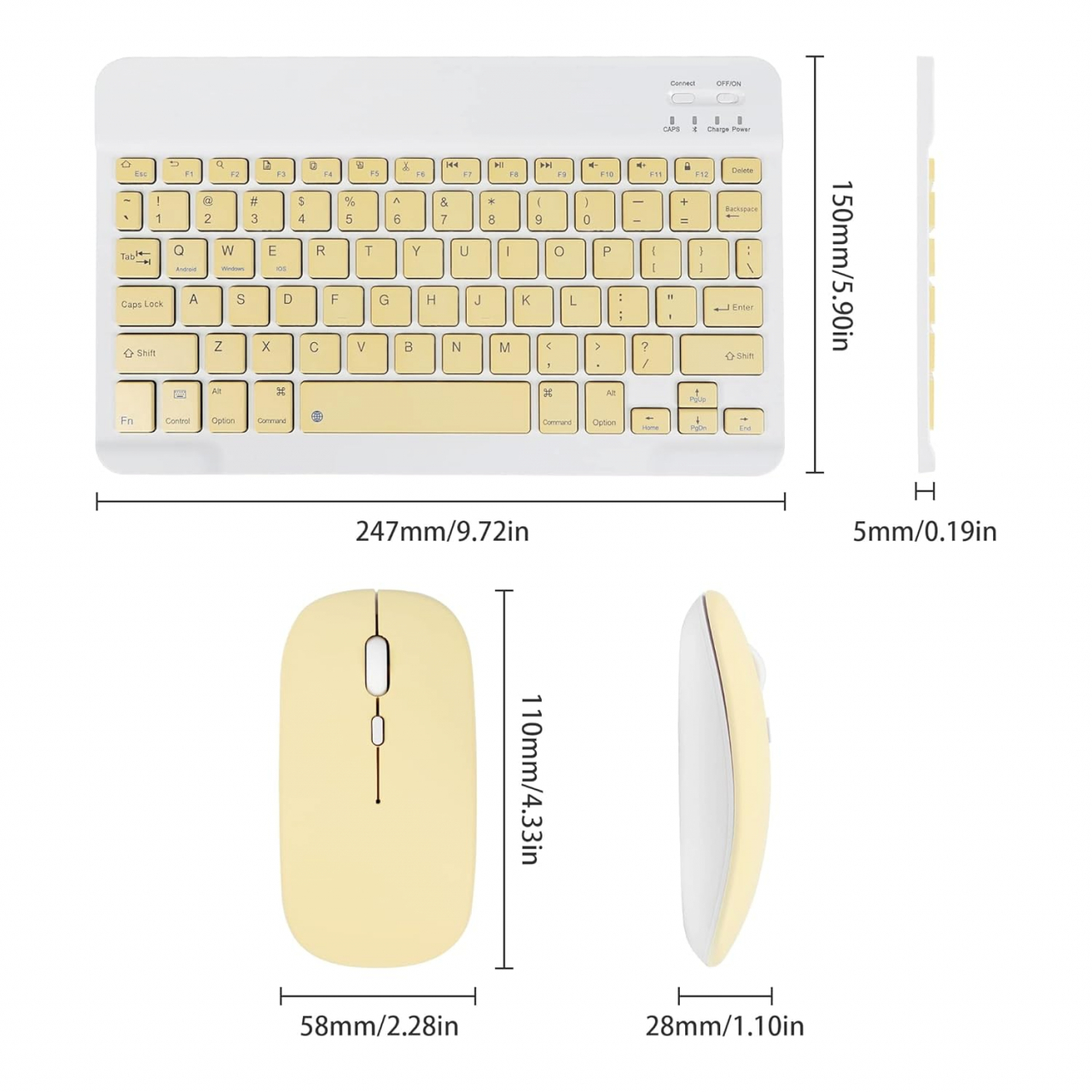 Set Tastatură și Mouse Wireless – Bluetooth, Silențios, Ultra-Subțire, Compatibil PC, Laptop, Android, iOS, Windows – Culoare Galben Crem [2]