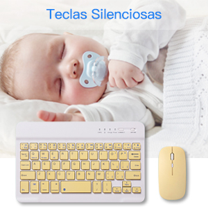 Set Tastatură și Mouse Wireless – Bluetooth, Silențios, Ultra-Subțire, Compatibil PC, Laptop, Android, iOS, Windows – Culoare Galben Crem [5]