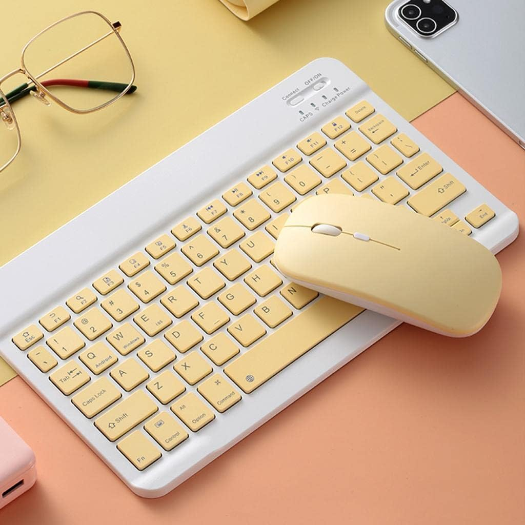 Set Tastatură și Mouse Wireless – Bluetooth, Silențios, Ultra-Subțire, Compatibil PC, Laptop, Android, iOS, Windows – Culoare Galben Crem [11]
