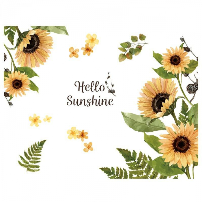 Sticker Autocolant de Perete cu Flori de Floarea Soarelui și Ferigi, 100x80 cm [4]