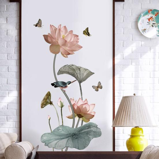 Sticker Autocolant de Perete cu Flori de Lotus și Fluturi, 120x65 cm [6]
