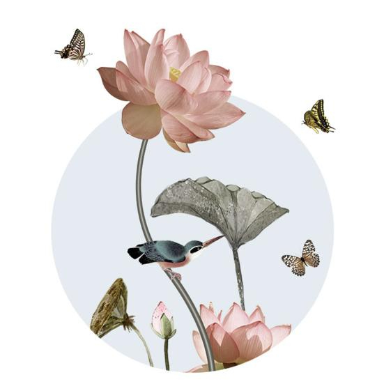 Sticker Autocolant de Perete cu Flori de Lotus și Fluturi, 120x65 cm [4]