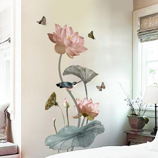 Sticker Autocolant de Perete cu Flori de Lotus și Fluturi, 120x65 cm [3]