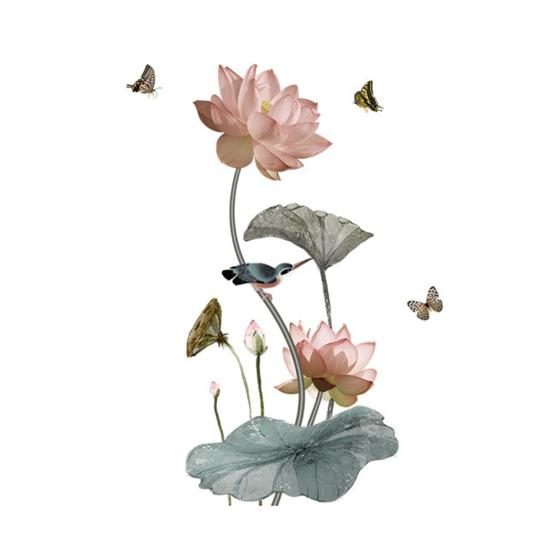 Sticker Autocolant de Perete cu Flori de Lotus și Fluturi, 120x65 cm [7]