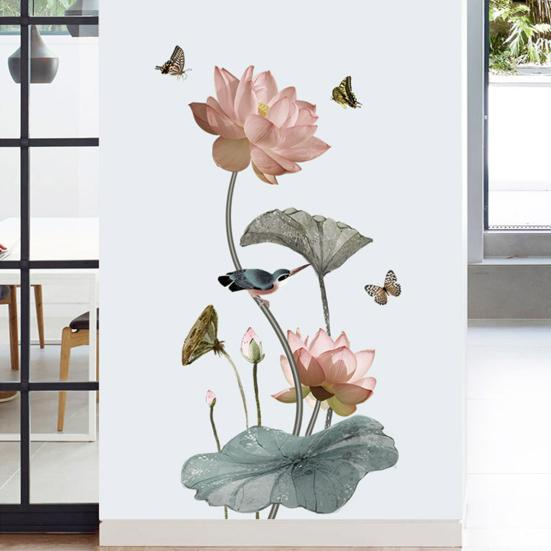 Sticker Autocolant de Perete cu Flori de Lotus și Fluturi, 120x65 cm [5]