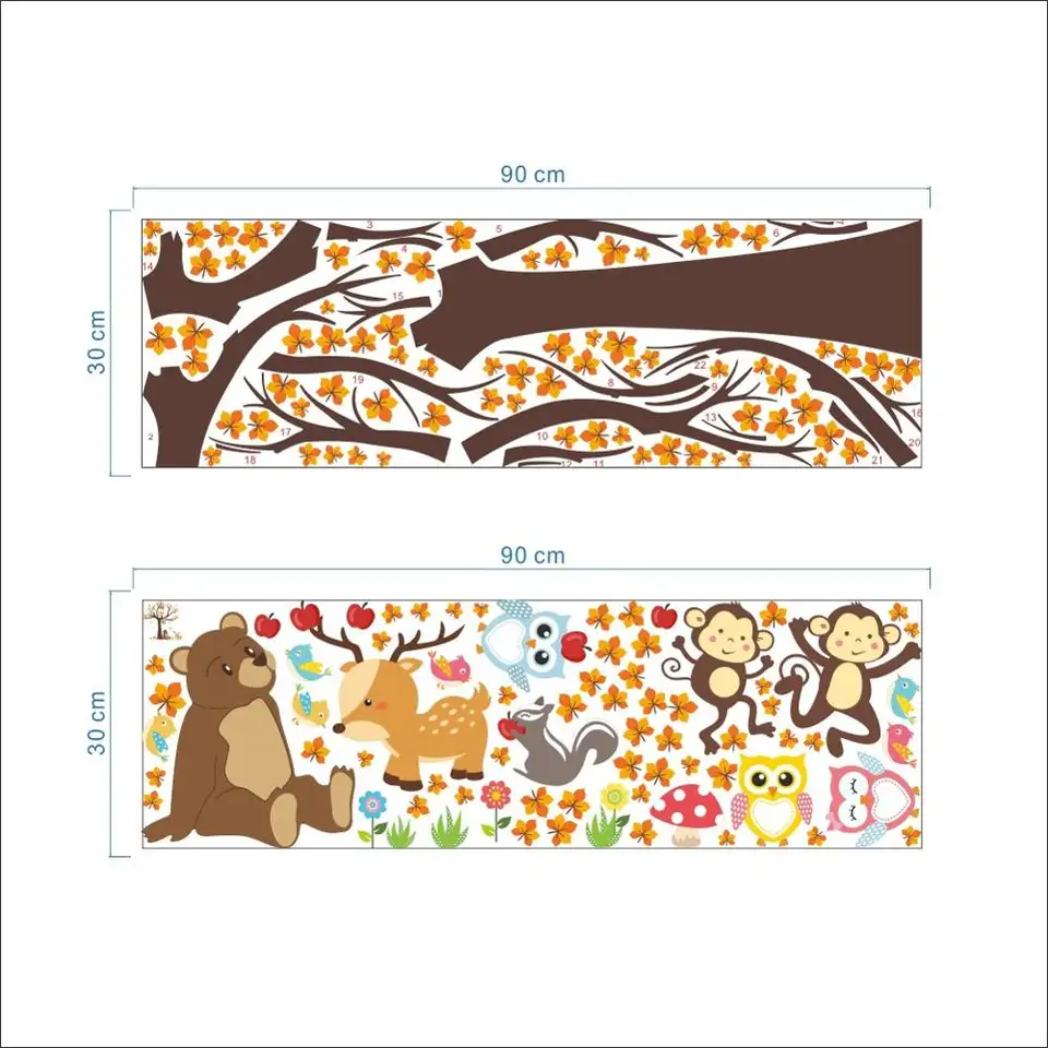 Sticker Decorativ cu Animale Vesele in Pom Toamna [2]