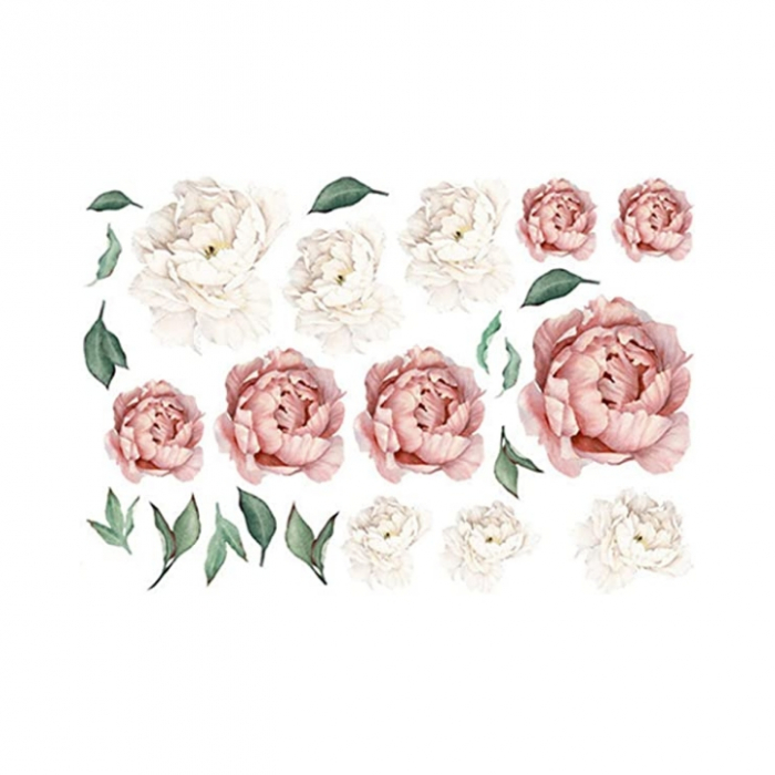 Sticker decorativ cu flori albe si roz [2]