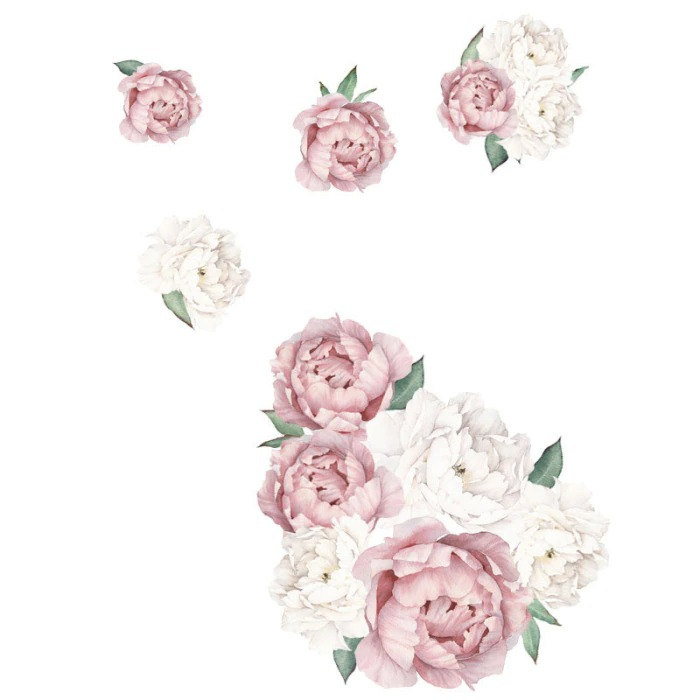 Sticker decorativ cu flori albe si roz [3]