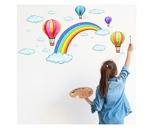 Sticker decorativ curcubeu si baloane cu aer cald [3]