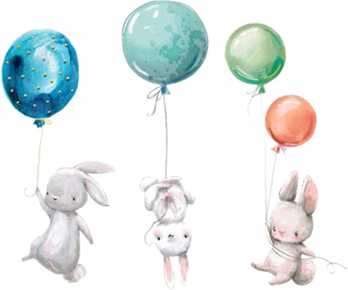 Sticker Decorativ Iepurasi cu Baloane Colorate cu Heliu [9]