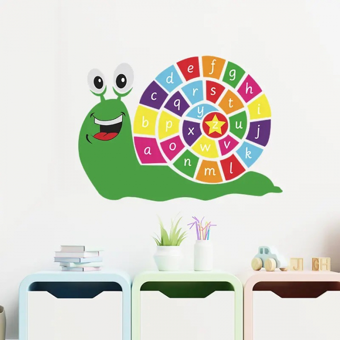 Sticker Decorativ Melc Vesel cu Abecedar pe Cochilie [4]