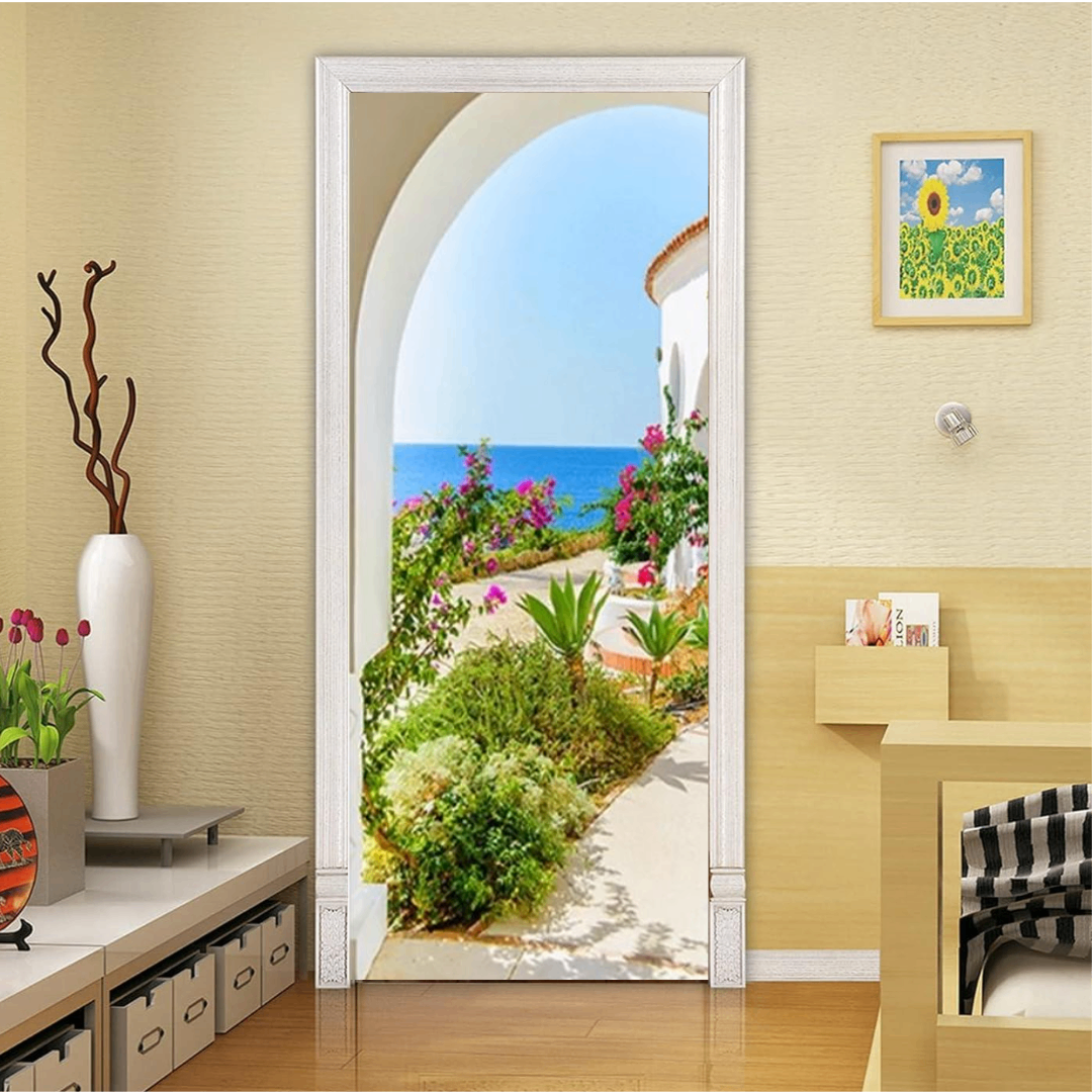 Sticker decorativ ușă 3D Autocolant ușă efect 3D realist Sticker ușă model casă mediteraneană Autocolant adeziv ușă 78x200 cm Sticker ușă design mediteranean Autocolant decorativ ușă stil mediteranean Sticker ușă interior 3D Autocolant ușă peisaj mediteranean Sticker ușă autoadeziv 3D Autocolant ușă efect vizual 3D [3]