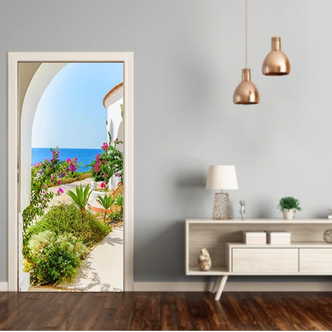 Sticker decorativ ușă 3D Autocolant ușă efect 3D realist Sticker ușă model casă mediteraneană Autocolant adeziv ușă 78x200 cm Sticker ușă design mediteranean Autocolant decorativ ușă stil mediteranean Sticker ușă interior 3D Autocolant ușă peisaj mediteranean Sticker ușă autoadeziv 3D Autocolant ușă efect vizual 3D [5]