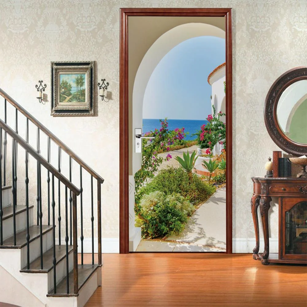 Sticker decorativ ușă 3D Autocolant ușă efect 3D realist Sticker ușă model casă mediteraneană Autocolant adeziv ușă 78x200 cm Sticker ușă design mediteranean Autocolant decorativ ușă stil mediteranean Sticker ușă interior 3D Autocolant ușă peisaj mediteranean Sticker ușă autoadeziv 3D Autocolant ușă efect vizual 3D [10]