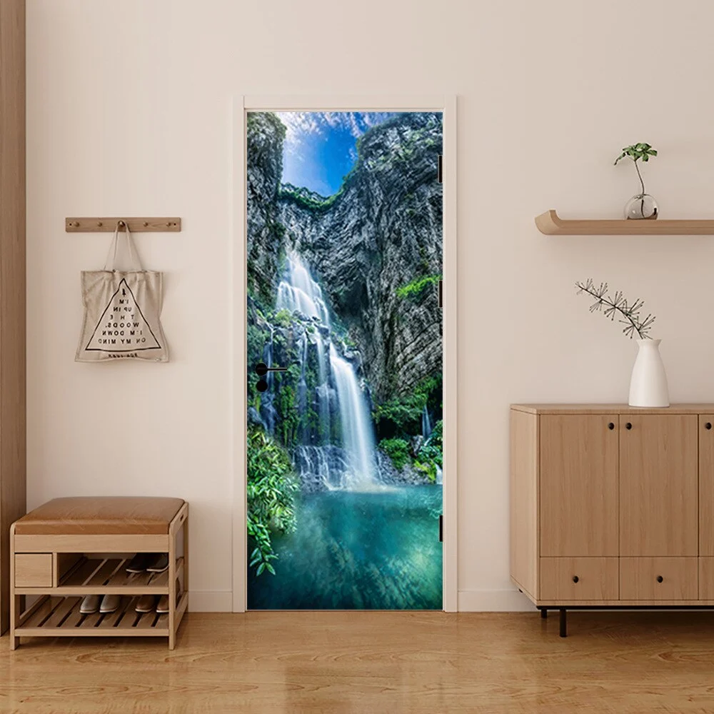 Sticker decorativ ușă 3D Autocolant ușă efect 3D realist Sticker ușă model Cascadă pe Lac de Munte Autocolant adeziv ușă 78x200 cm Sticker ușă design peisaj montan Autocolant decorativ ușă peisaj de munte Sticker ușă interior 3D Autocolant ușă peisaj cu cascadă Sticker ușă autoadeziv 3D Autocolant ușă efect vizual 3D [3]