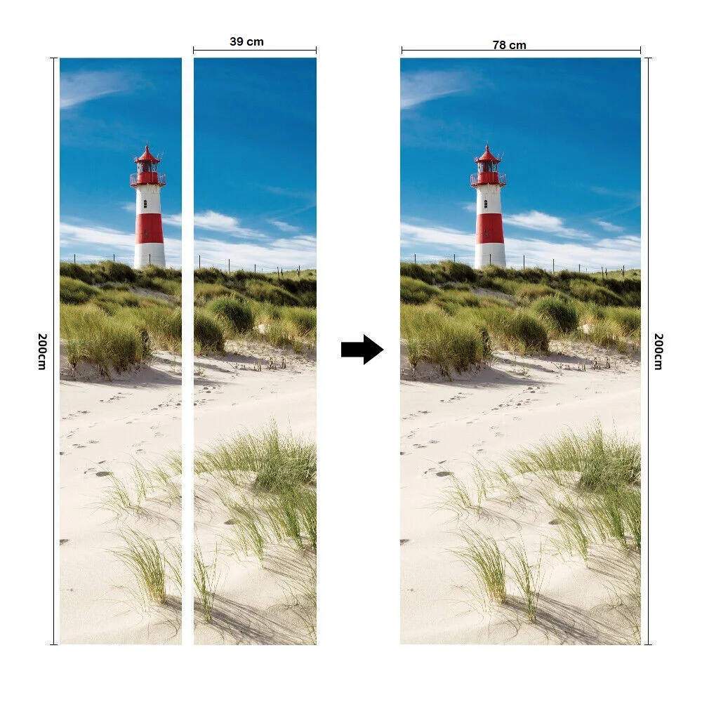 Sticker decorativ ușă 3D Autocolant ușă efect 3D realist Sticker ușă model Far pe Plajă Autocolant adeziv ușă 78x200 cm Sticker ușă design marin Autocolant decorativ ușă peisaj maritim Sticker ușă interior 3D Autocolant ușă peisaj cu far Sticker ușă autoadeziv 3D Autocolant ușă efect vizual 3D [2]