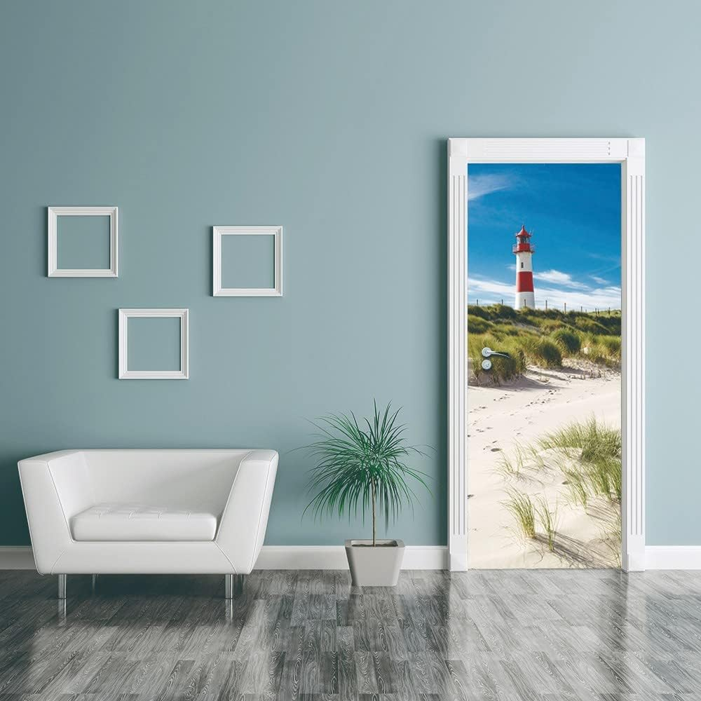 Sticker decorativ ușă 3D Autocolant ușă efect 3D realist Sticker ușă model Far pe Plajă Autocolant adeziv ușă 78x200 cm Sticker ușă design marin Autocolant decorativ ușă peisaj maritim Sticker ușă interior 3D Autocolant ușă peisaj cu far Sticker ușă autoadeziv 3D Autocolant ușă efect vizual 3D [3]