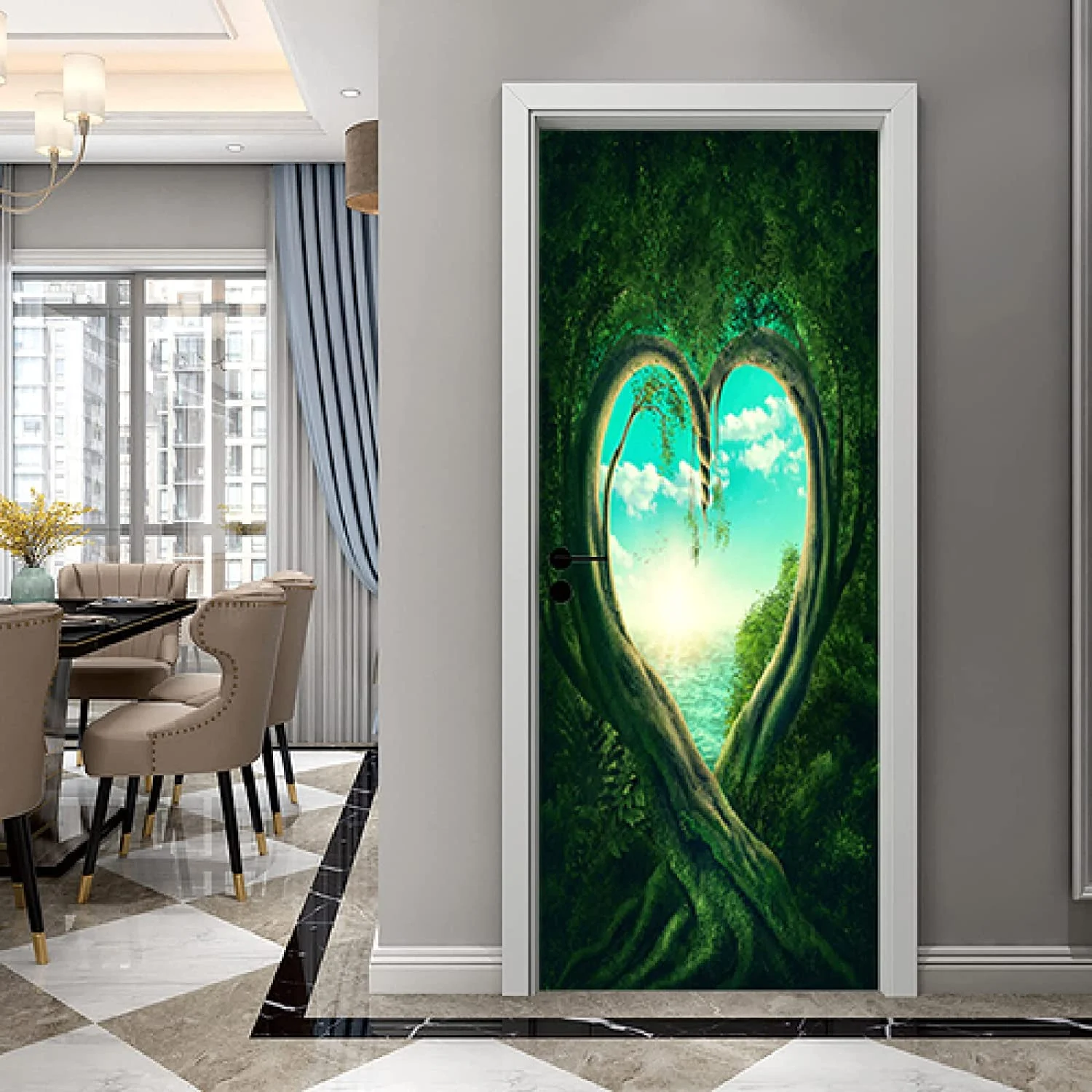 Sticker decorativ ușă 3D Autocolant ușă efect 3D realist Sticker ușă model Inima în Natură Autocolant adeziv ușă 78x200 cm Sticker ușă design natură Autocolant decorativ ușă peisaj natural Sticker ușă interior 3D Autocolant ușă peisaj romantic Sticker ușă autoadeziv 3D Autocolant ușă efect vizual 3D [5]