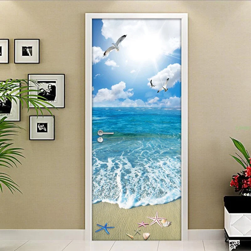 Sticker decorativ ușă 3D Autocolant ușă efect 3D realist Sticker ușă model Malul Mării Autocolant adeziv ușă 78x200 cm Sticker ușă design peisaj marin Autocolant decorativ ușă peisaj maritim Sticker ușă interior 3D Autocolant ușă peisaj litoral Sticker ușă autoadeziv 3D Autocolant ușă efect vizual 3D [2]